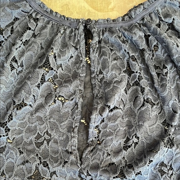 Free People are Lace Ruffled Blue Long Sleeve Blouse Scalloped Edge - Picture 14 of 16